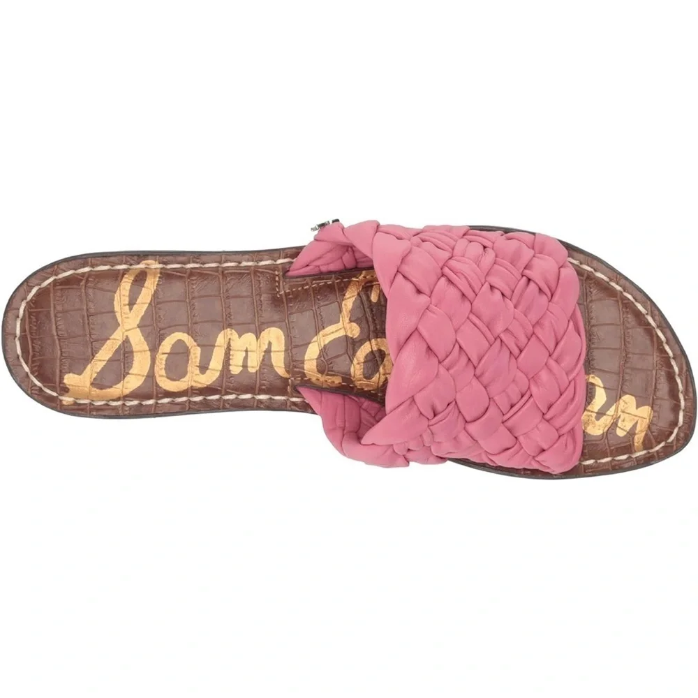Sam Edelman Women's Griffin Flat Sandal  Pink Woven Slide Sandals